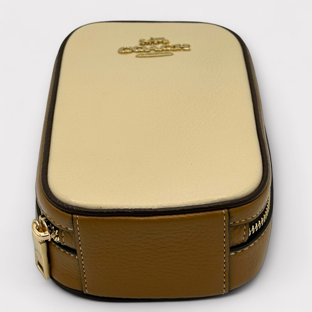 Coach Eva Phone Crossbody – Colorblock Pebble Leather – Tan/Beige - Picture 6 of 15